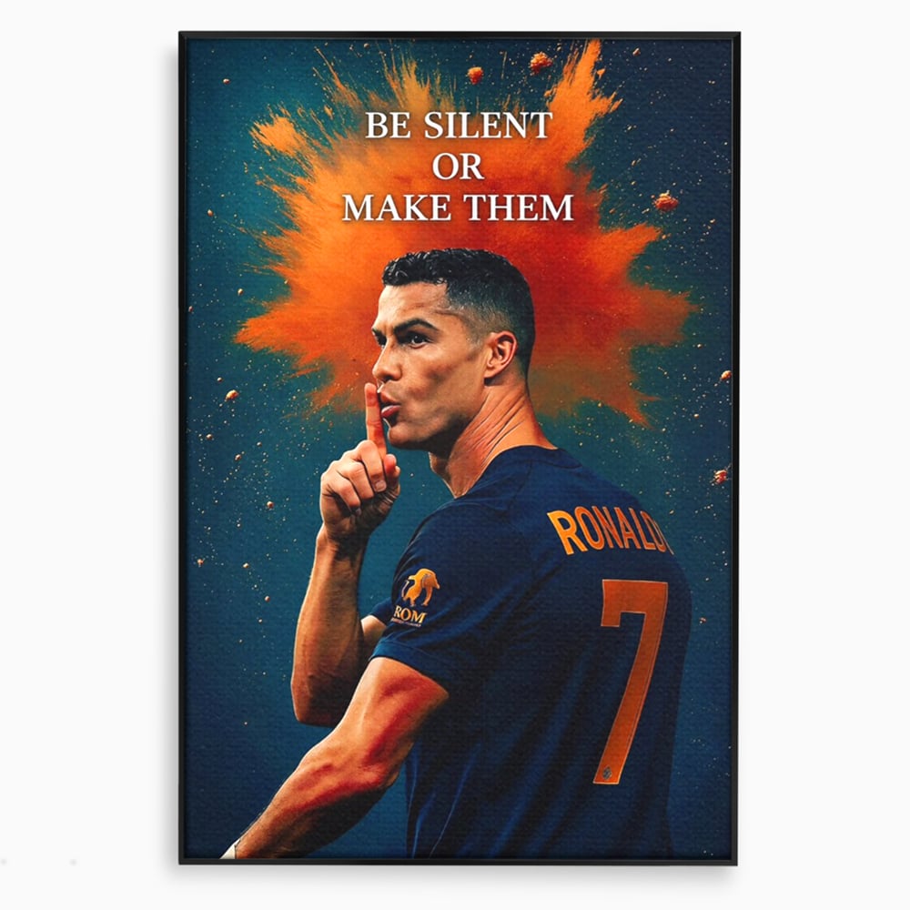 Tablou canvas cu tablou motivational cu portretul lui ronaldo, in rama de aluminiu negru