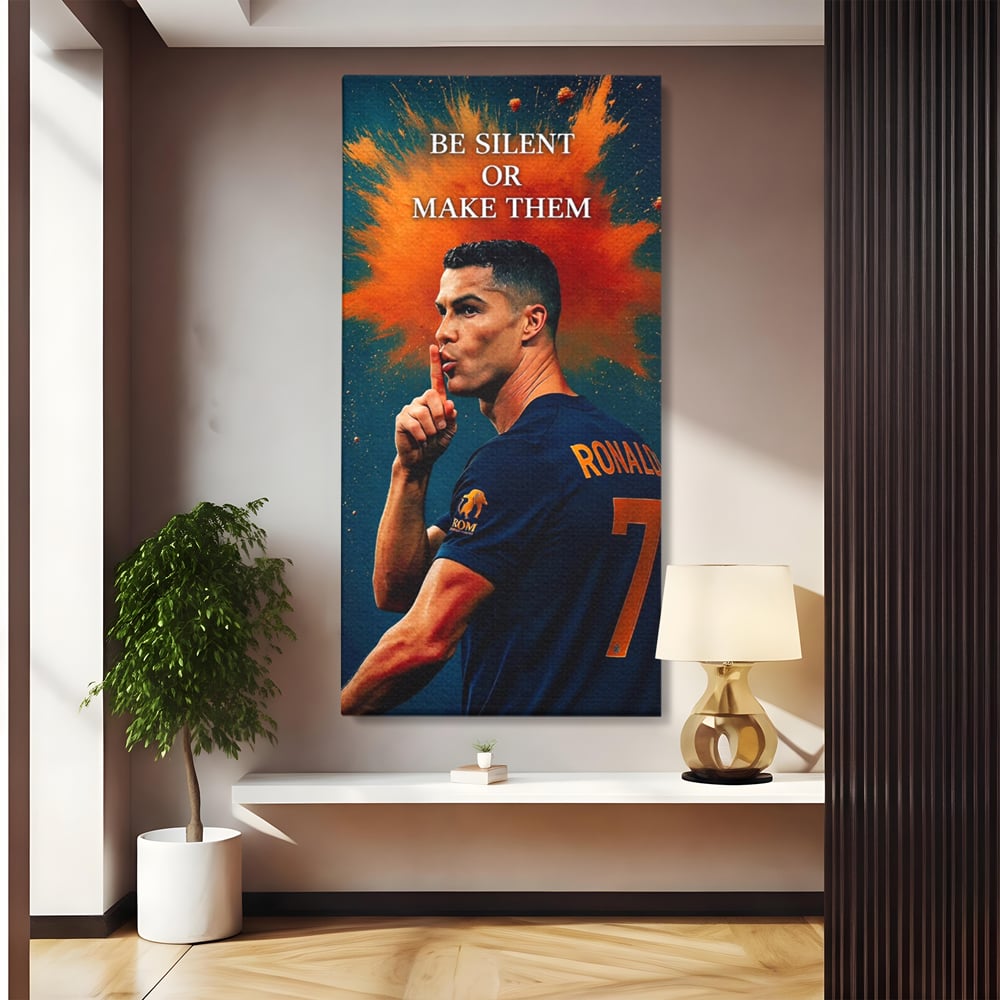 Tablou canvas cu tablou motivational cu portretul lui ronaldo, fara rama, pe sasiu de lemn