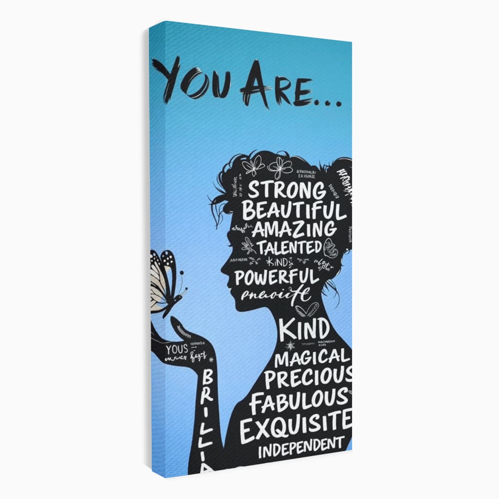 Tablou canvas cu tablou motivational cu portret de femeie si cuvinte, fara rama, pe sasiu de lemn