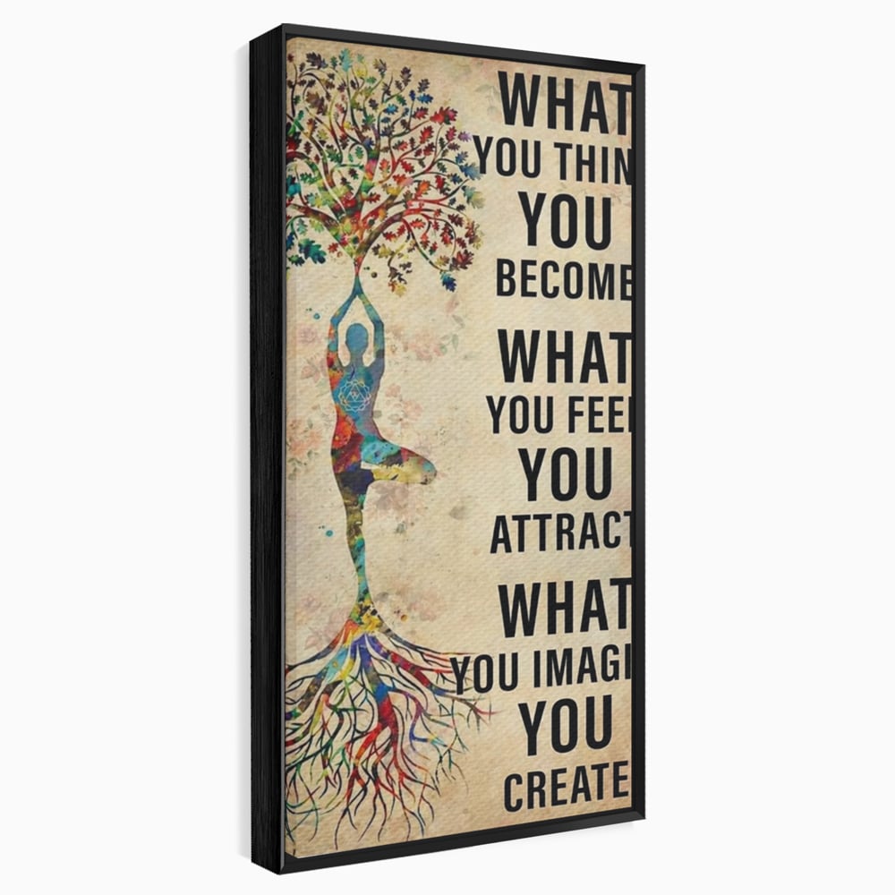 Tablou canvas cu tablou canvas motivational cu silueta si copac, in rama de aluminiu negru
