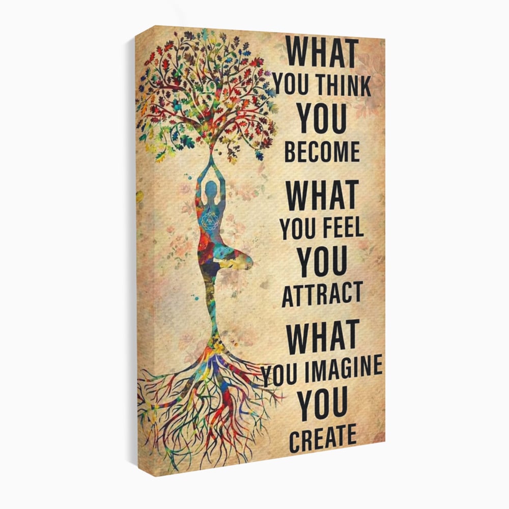 Tablou canvas cu tablou canvas motivational cu silueta si copac, fara rama, pe sasiu de lemn
