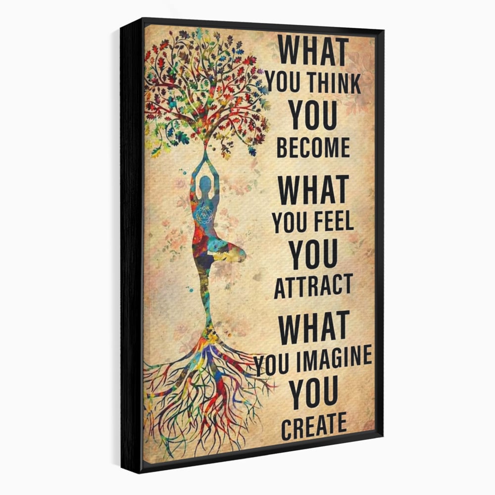 Tablou canvas cu tablou canvas motivational cu silueta si copac, in rama de aluminiu negru