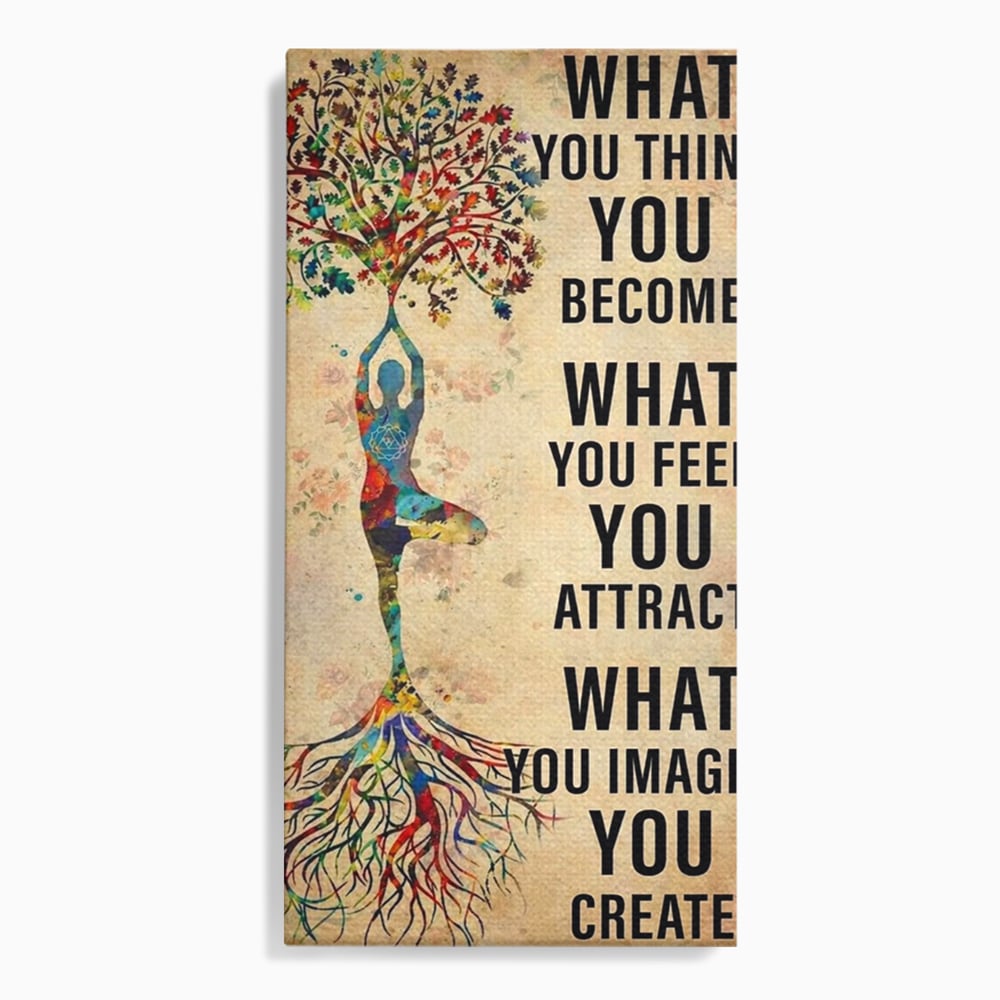 Tablou canvas cu tablou canvas motivational cu silueta si copac, fara rama, pe sasiu de lemn