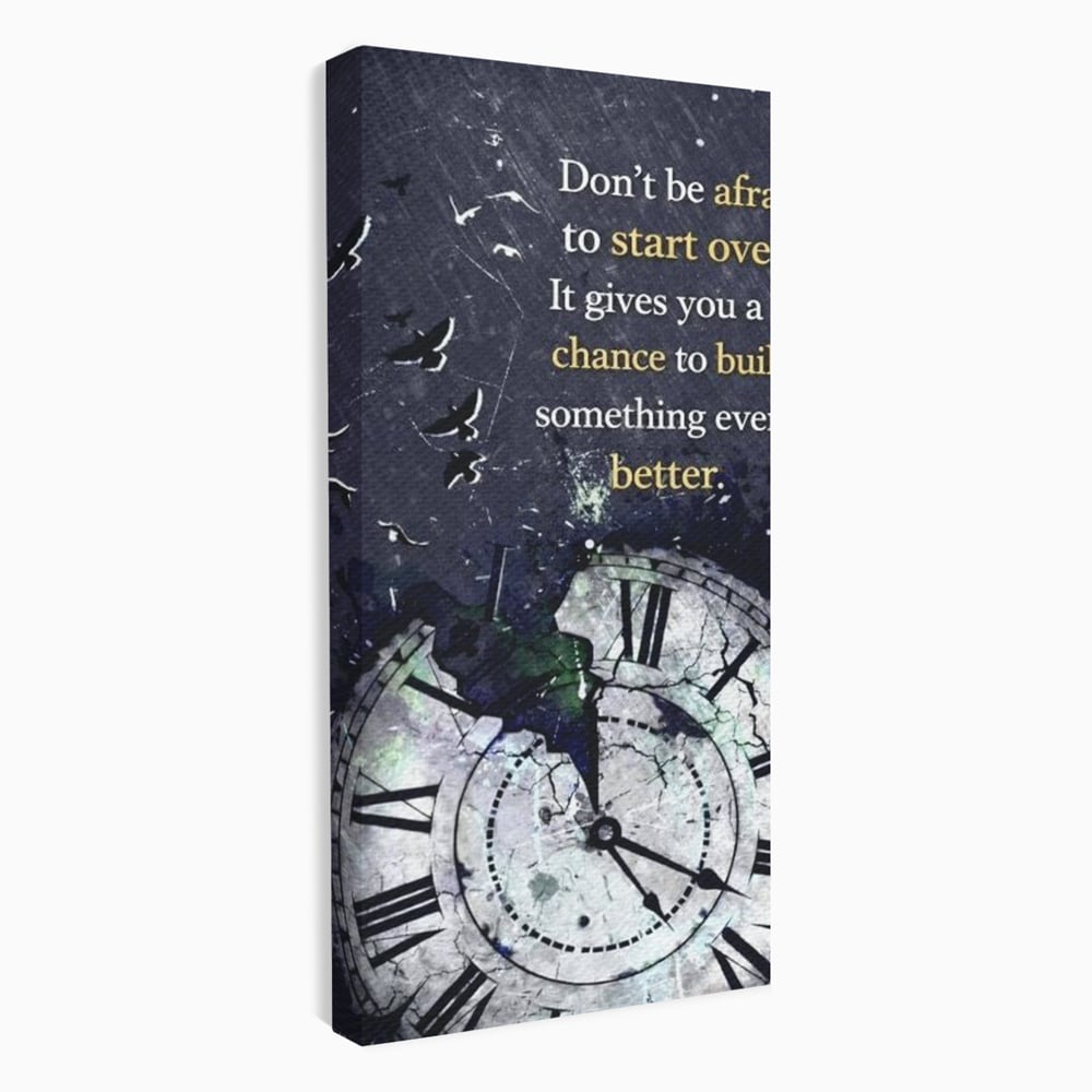 Tablou canvas cu tablou motivational cu ceas spart si pasarile zburatoare, fara rama, pe sasiu de lemn