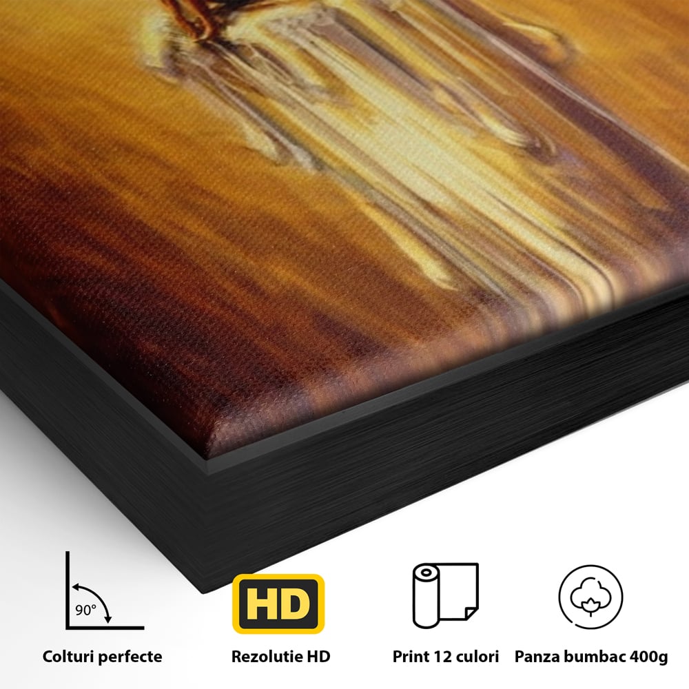 Detaliu al suprafetei: tablou canvas cu lumanare si mesaj motivational, in rama de aluminiu negru
