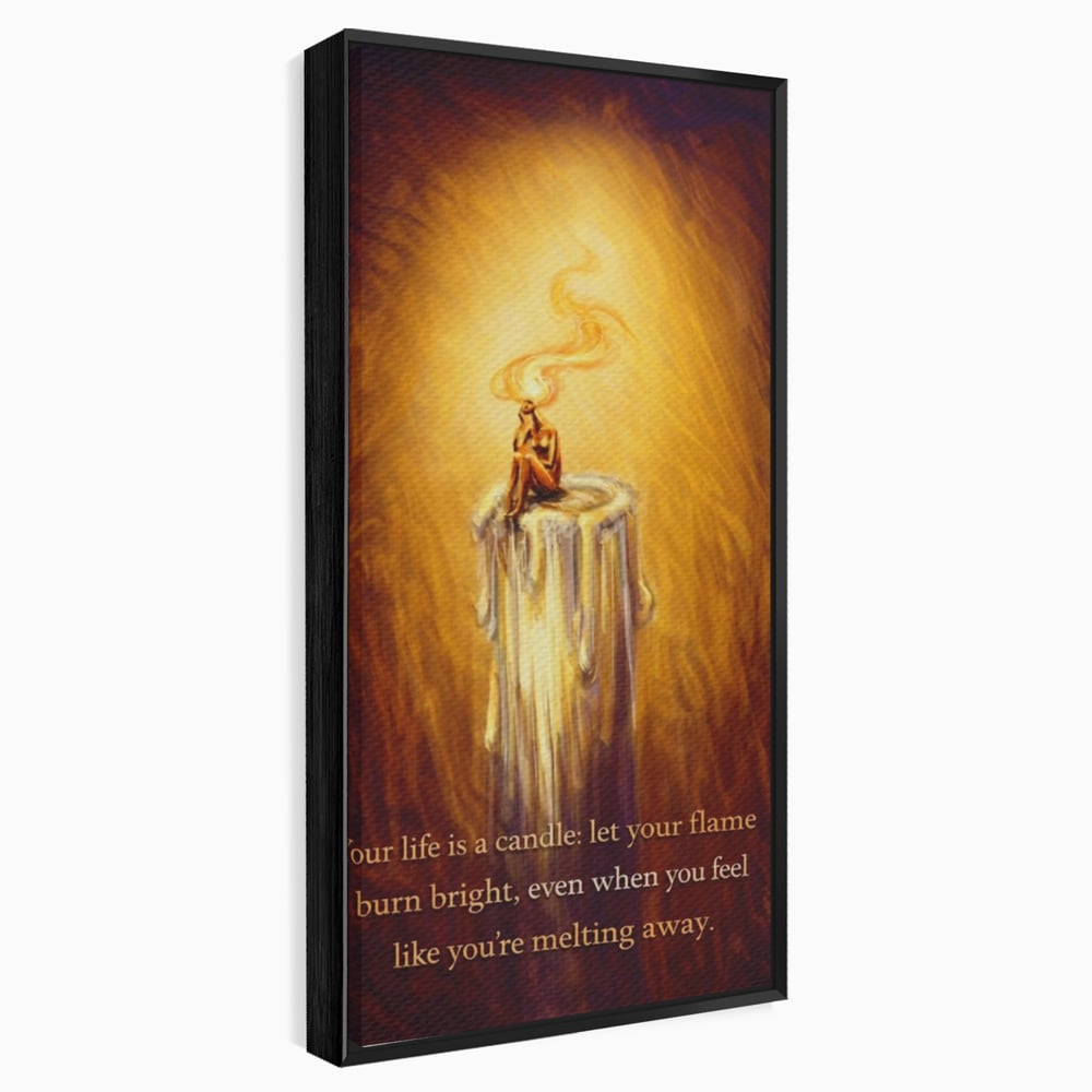 Tablou canvas cu tablou canvas cu lumanare si mesaj motivational, in rama de aluminiu negru