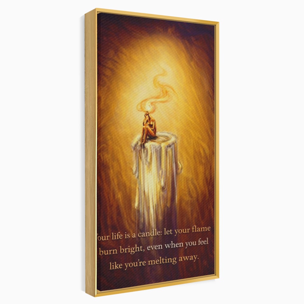 Tablou canvas cu tablou canvas cu lumanare si mesaj motivational, in rama de aluminiu auriu