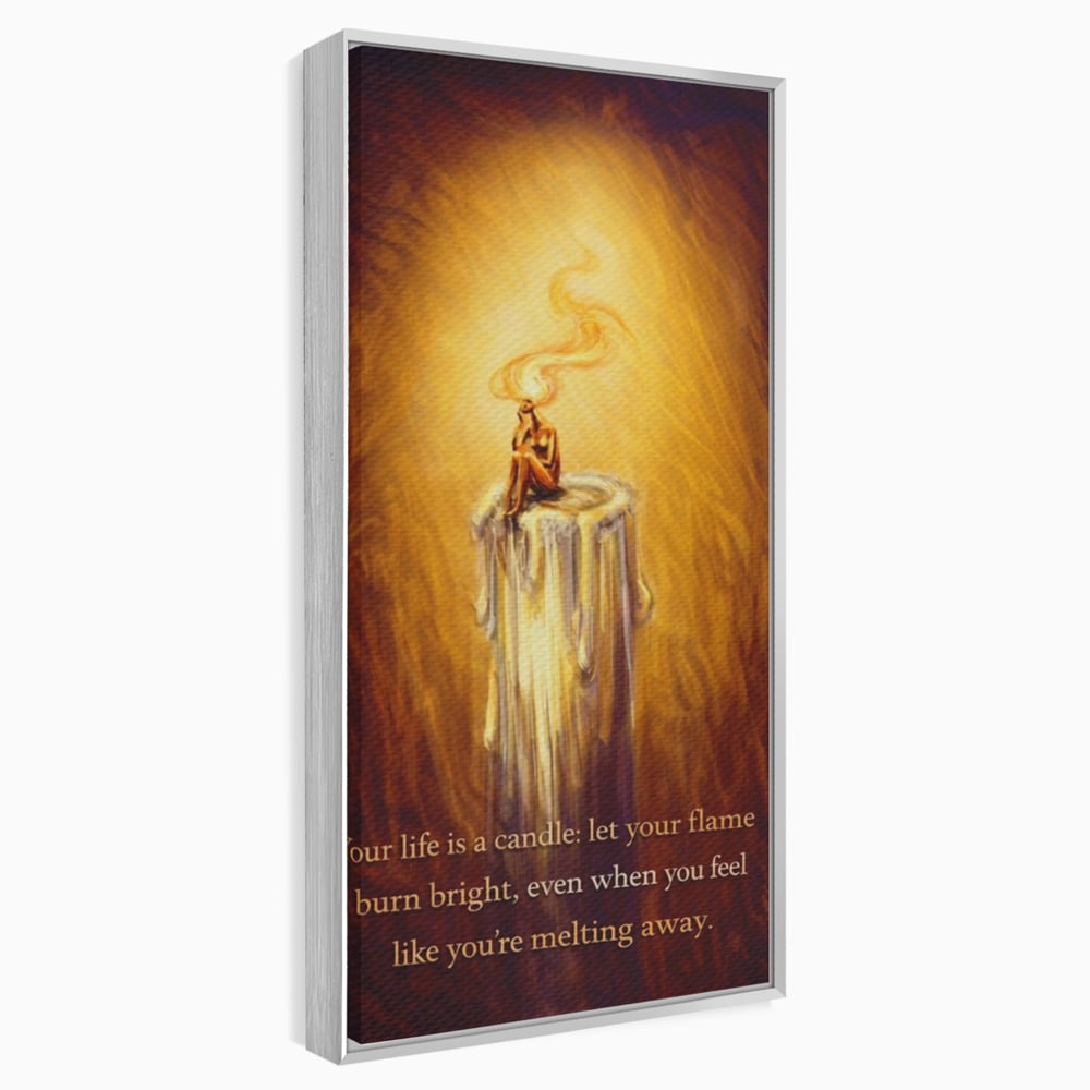 Tablou canvas cu tablou canvas cu lumanare si mesaj motivational, in rama de aluminiu argintiu