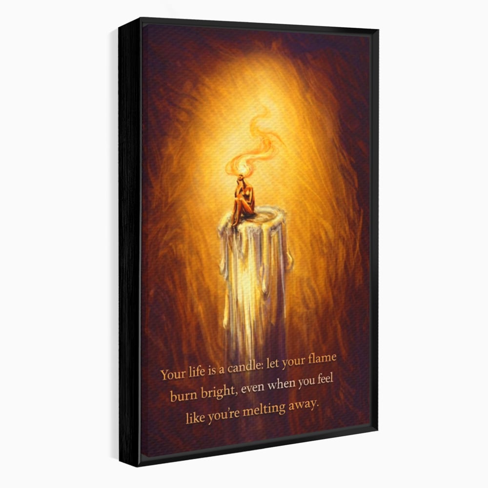 Tablou canvas cu tablou canvas cu lumanare si mesaj motivational, in rama de aluminiu negru