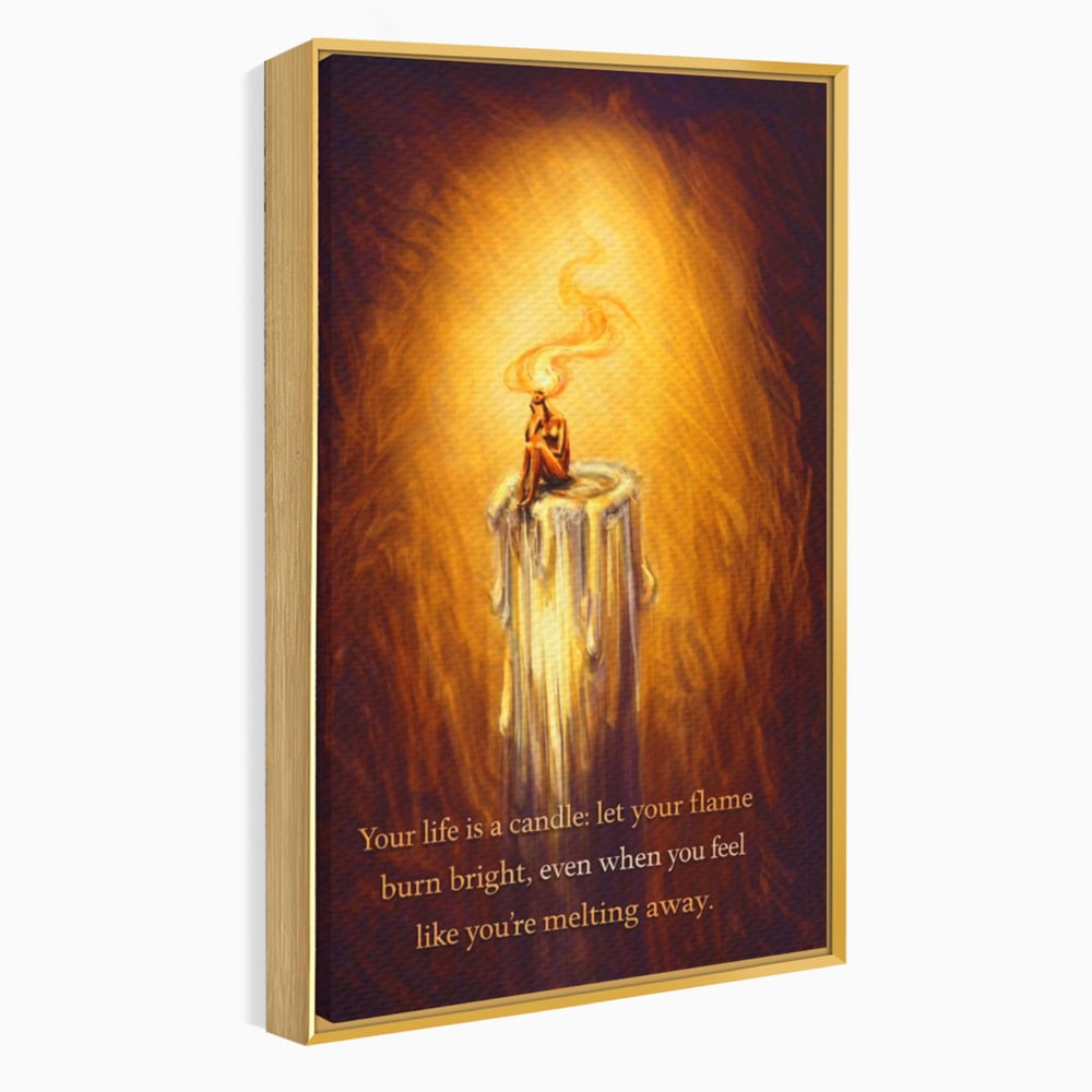 Tablou canvas cu tablou canvas cu lumanare si mesaj motivational, in rama de aluminiu auriu