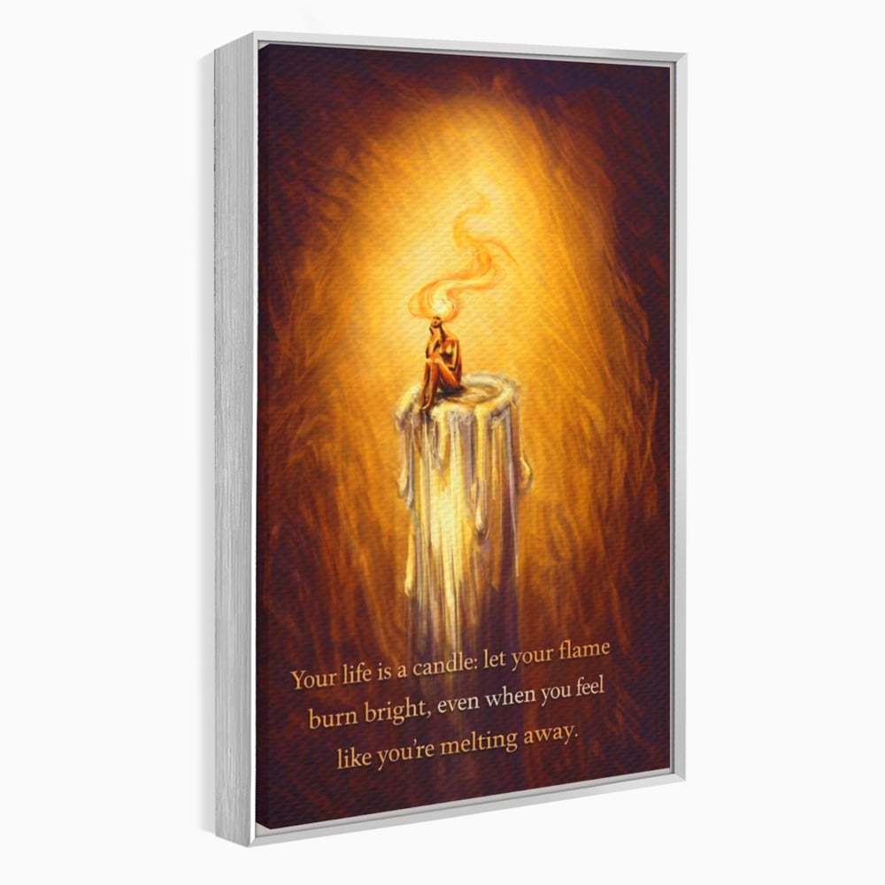Tablou canvas cu tablou canvas cu lumanare si mesaj motivational, in rama de aluminiu argintiu