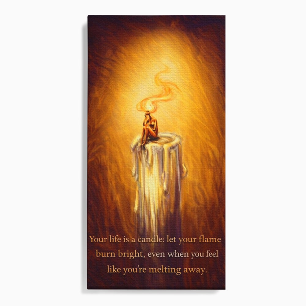 Tablou canvas cu tablou canvas cu lumanare si mesaj motivational, fara rama, pe sasiu de lemn
