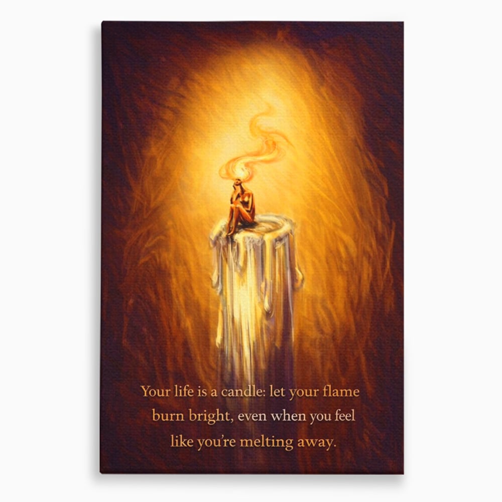 Tablou canvas cu tablou canvas cu lumanare si mesaj motivational, fara rama, pe sasiu de lemn