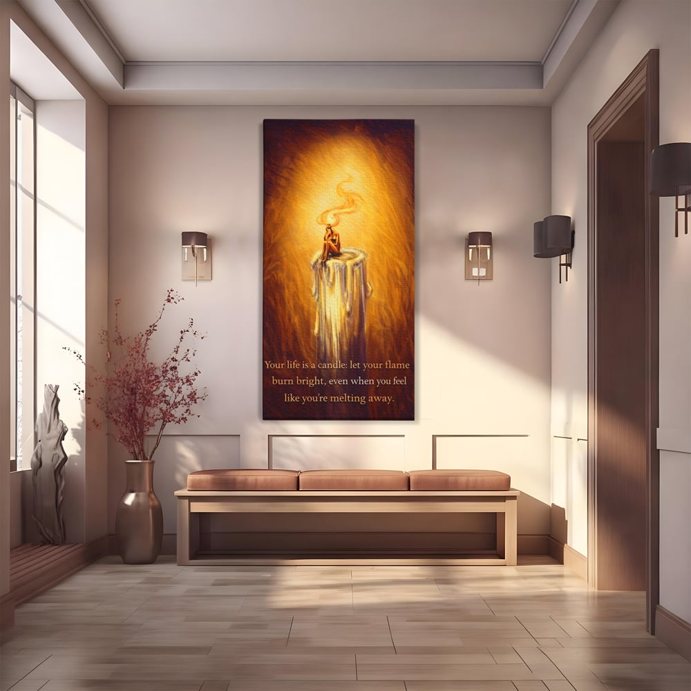 Tablou canvas cu tablou canvas cu lumanare si mesaj motivational, fara rama, pe sasiu de lemn