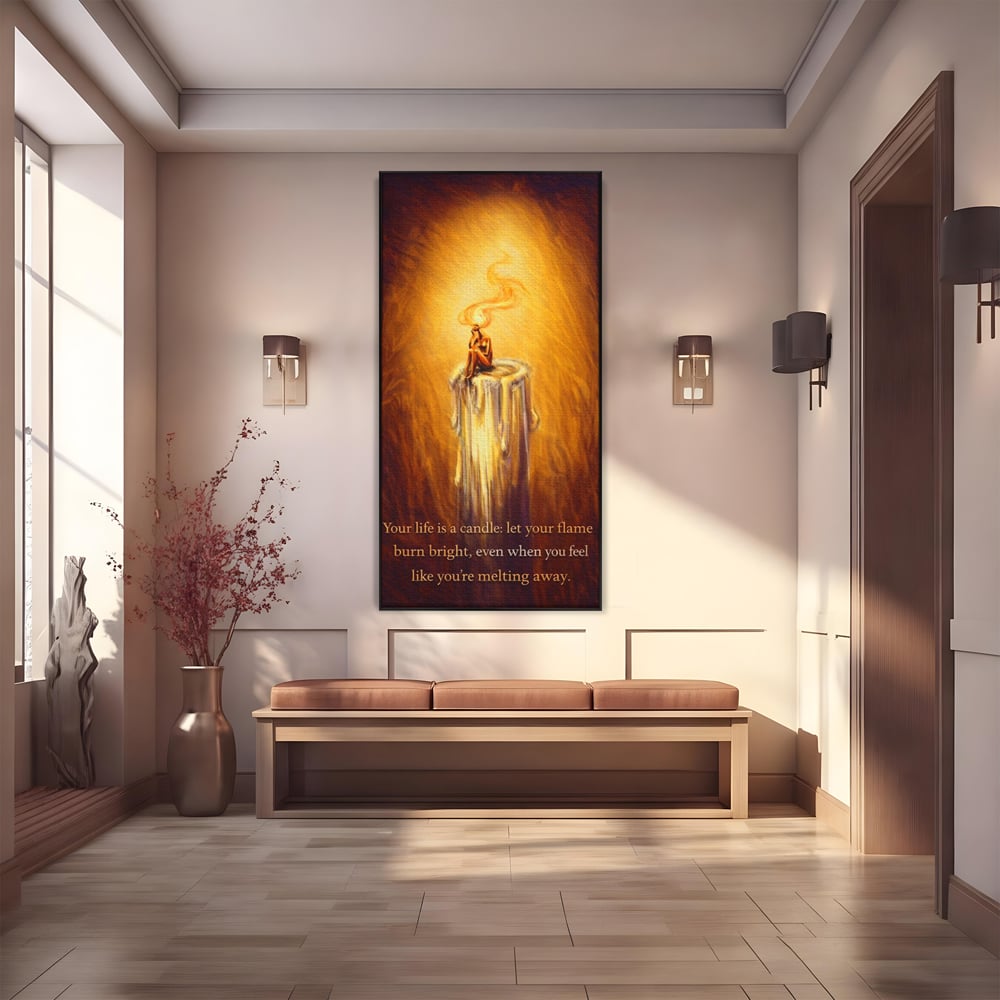 Tablou canvas cu tablou canvas cu lumanare si mesaj motivational, in rama de aluminiu negru