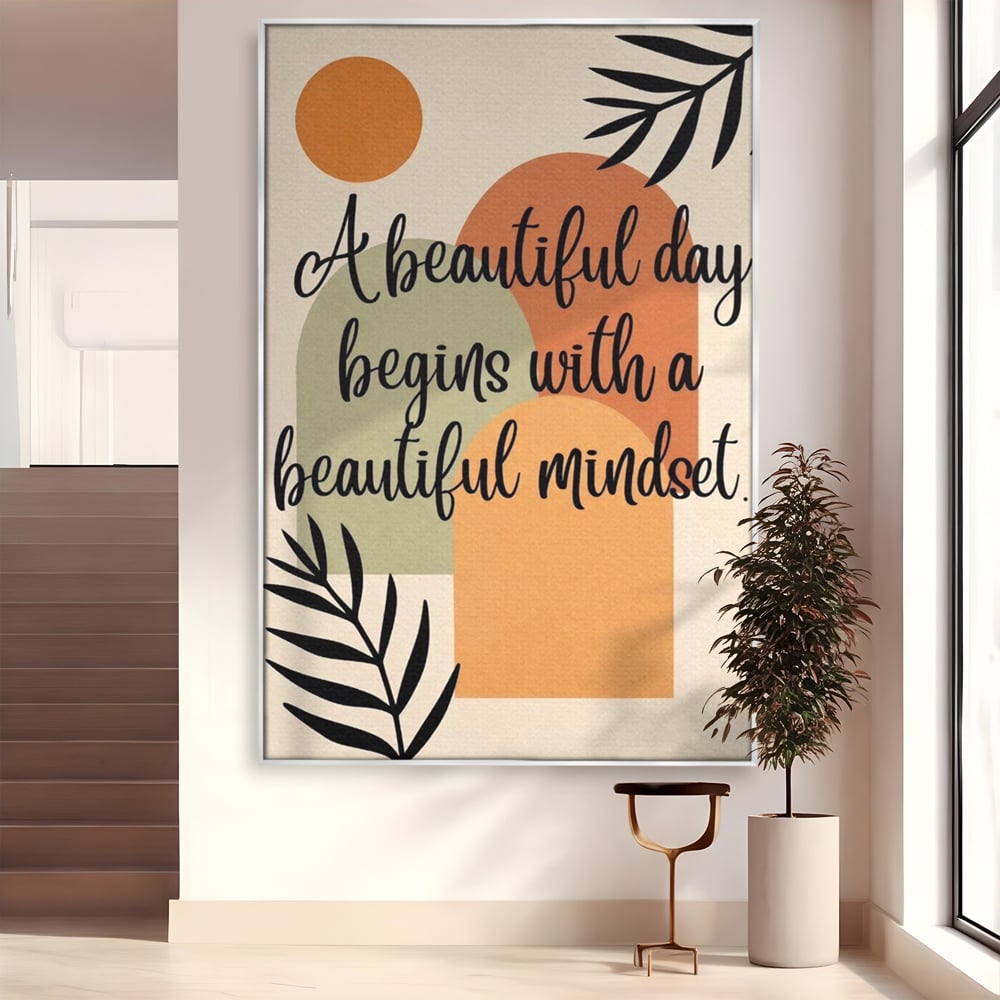 Tablou canvas cu tablou canvas cu mesaj motivational abstract, in rama de aluminiu argintiu