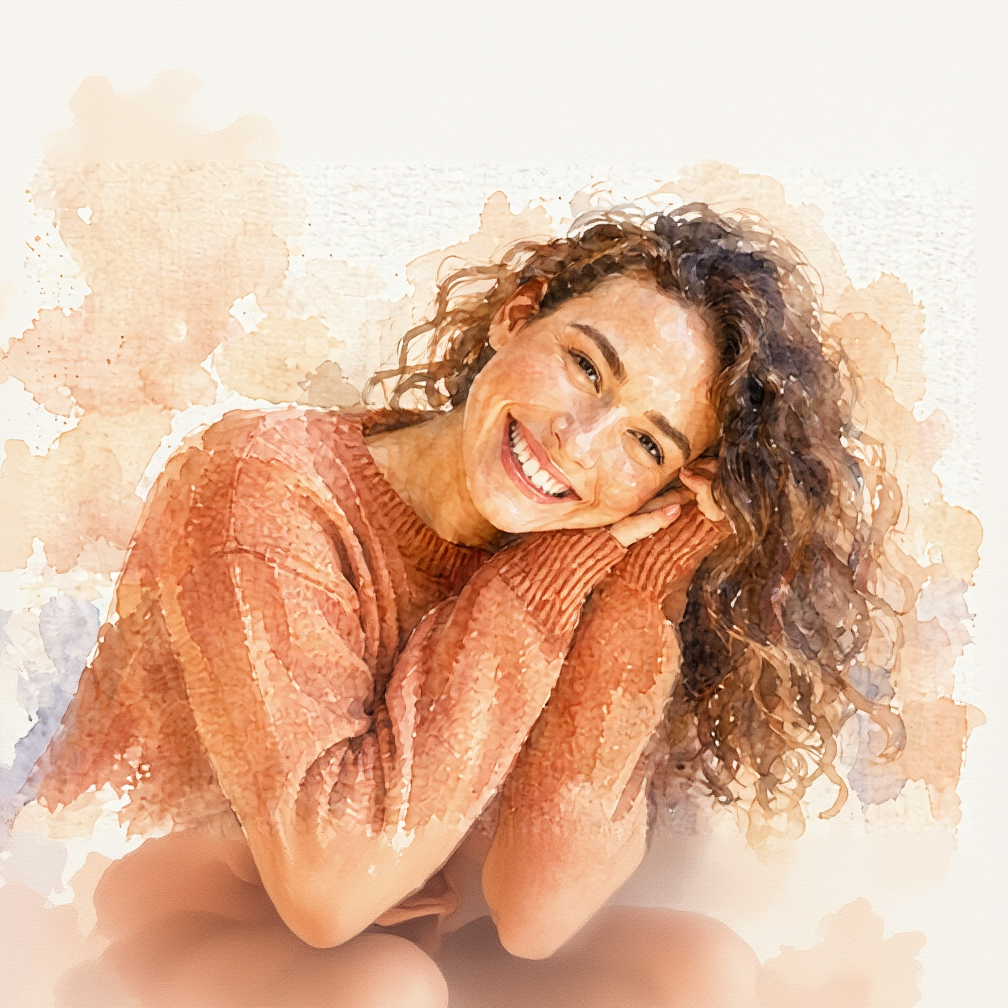 Tablou canvas cu tablou personalizat acuarela femeie zambitoare