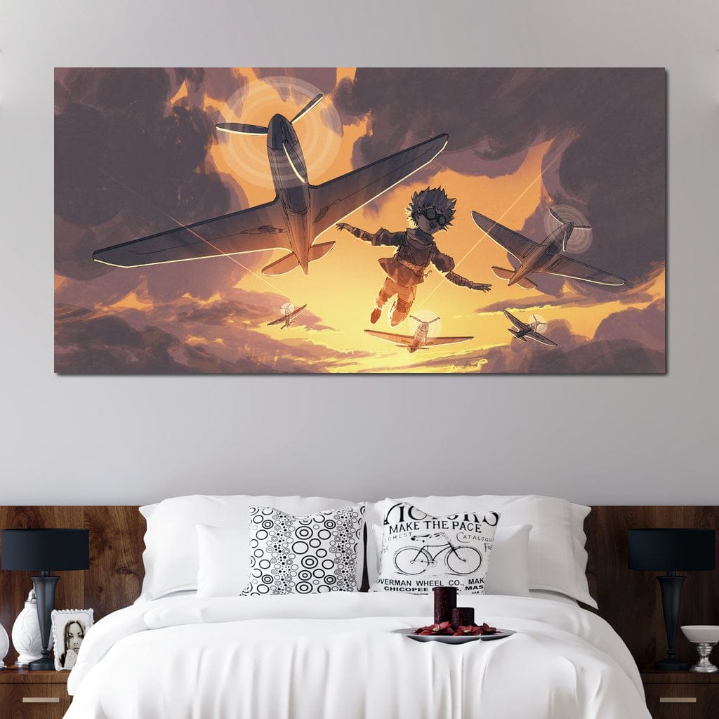 Tablou Canvas Premium, LuxCanva® K1019, Micul Aviator, Zbor, Vise, Nori, Cer, Copil, Escadrila, Soare, Stele, Avioane, Aventura, Curaj, Erou, Aerian, Cinematic, Aviatie, Camera Copii