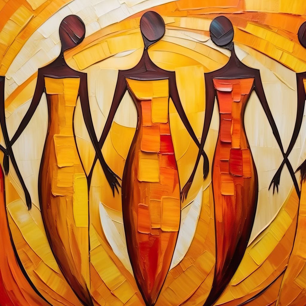 Tablou Canvas Premium LuxCanva® G1001, Armonie Feminina ,  Femei, Prietenie, Solidaritate, Dans, Emotie, Conexiune, Living, Dormitor, Culori vibrante