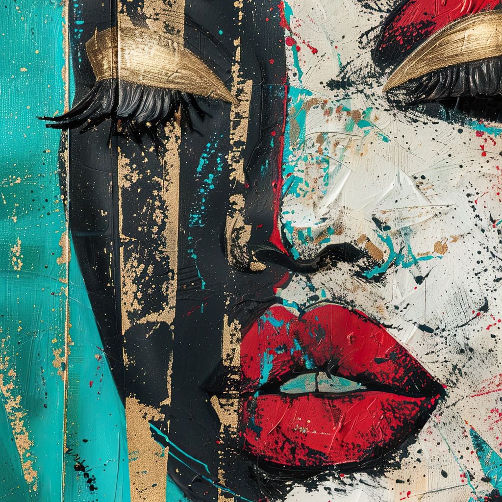 Tablou Canvas Premium LuxCanva® G1024, Femeia Din Haos , Avangardist, Culori, Metalic, Portret, Expresionism, Emotie, Roz, Living, Dormitor