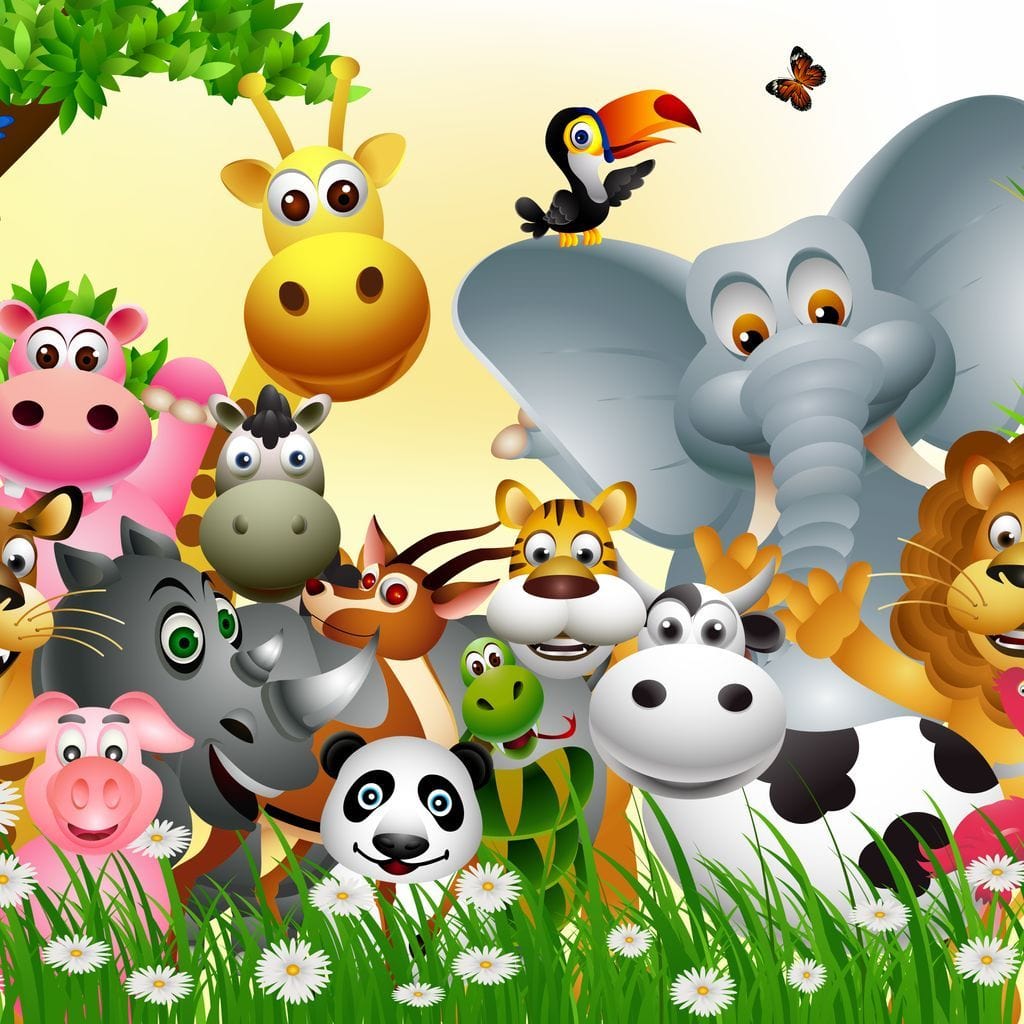 Tablou Canvas Premium, LuxCanva® K1022, Prietenii Veseli din Jungla, Animale, Desene Animate, Jungla, Colorat, Veselie, Gradinita, Educativ, Natura, Cresa, Girafa, Leu, Camera Copii