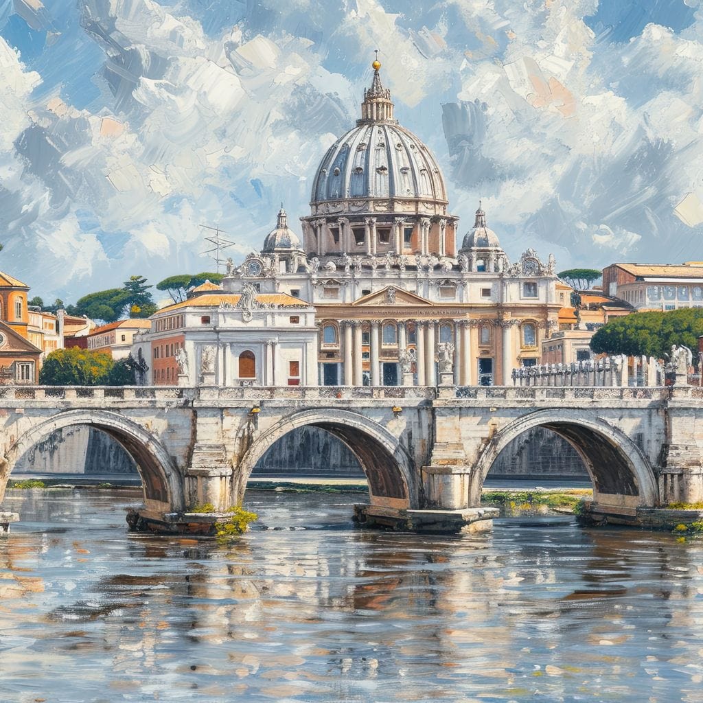 Tablou Canvas Premium, LuxCanva® O1054, Calea spre Vatican, Roma, Etern, Tibru, Bazilica, Pod, Cupola, Oras, Vatican, Sfantul Petru, Baroca, Italia, Monument, Istoric, Birou, Living, Dormitor