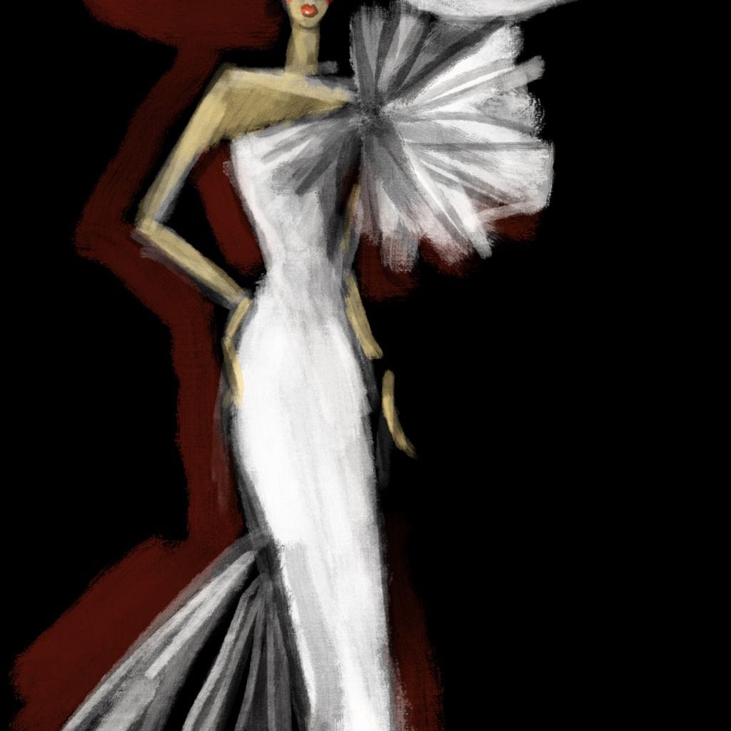 Tablou Canvas Premium, LuxCanva® G1113, Eleganta Absoluta, Catwalk, Alb, Stil, Glamour, Eleganta, Couture, Chic, Diva, Rochie, Living, Dormitor