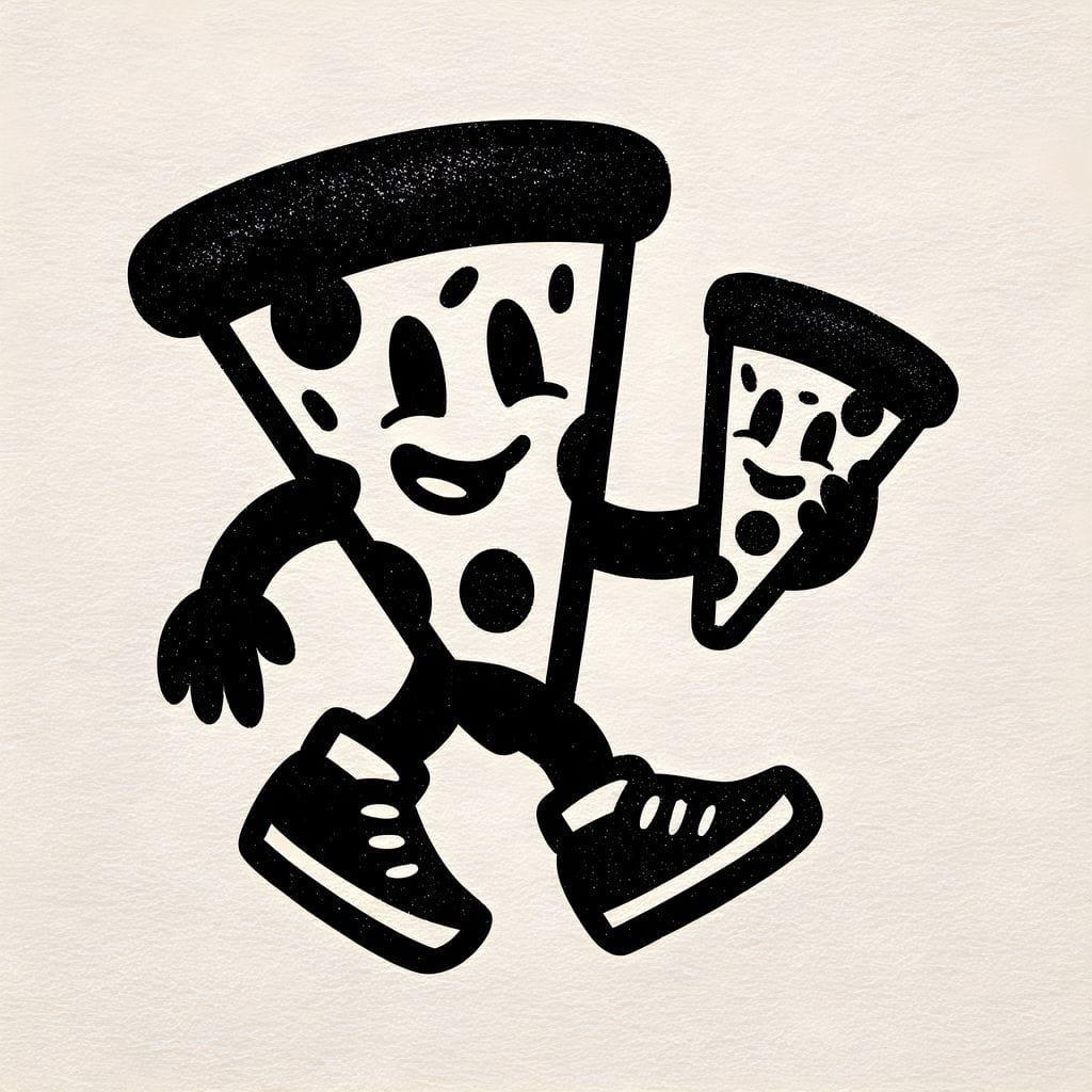 tablou canvas cu doua felii de pizza desenate in alb si negru