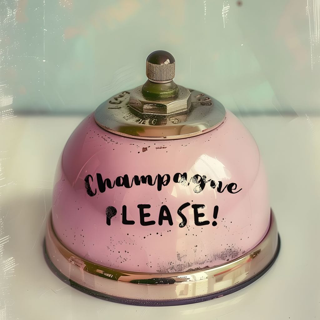 tablou canvas cu un clopotel roz pentru sampanie, decorat cu auriu, pe fundal vintage simplu