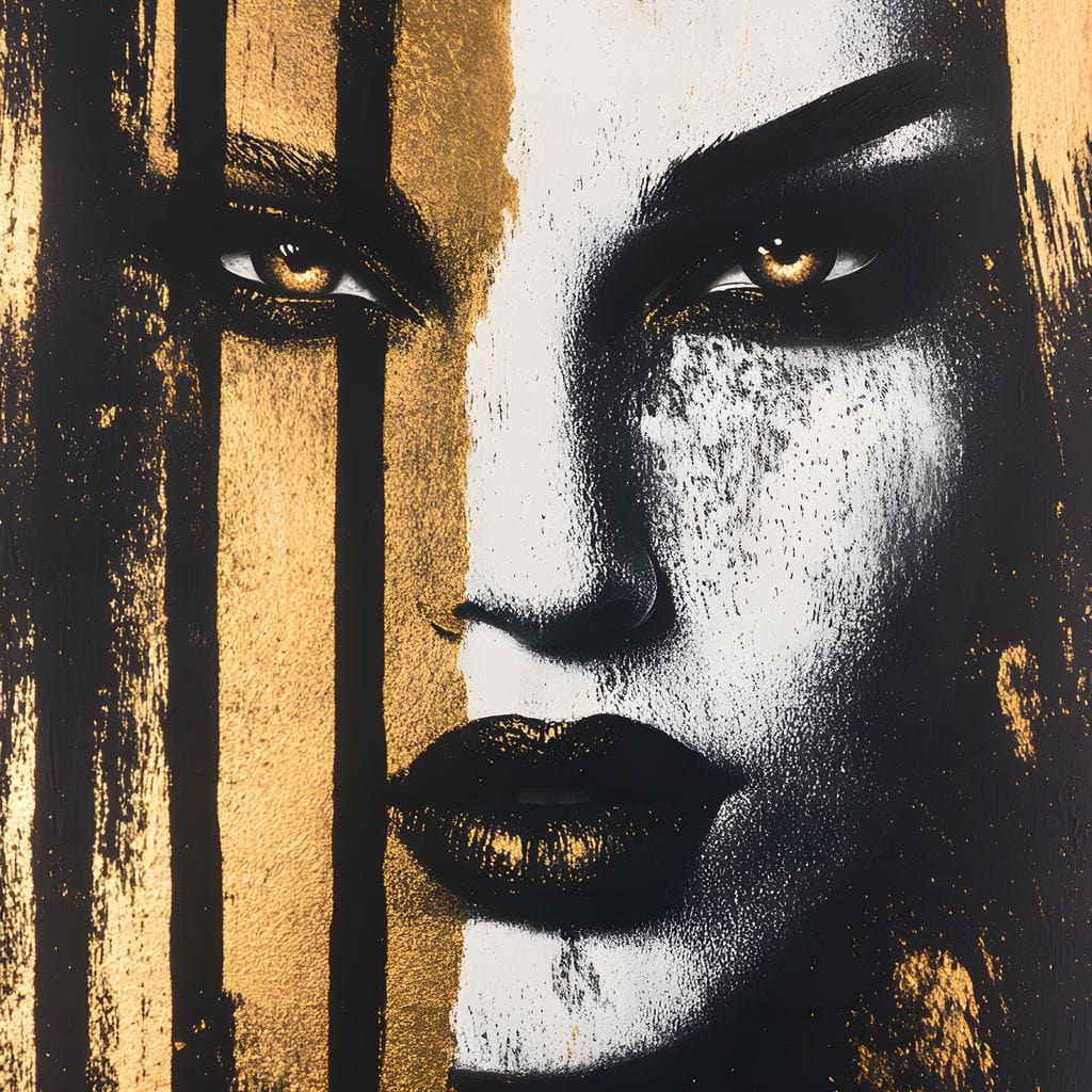 Tablou Canvas Premium, LuxCanva® G1147, Forta Unei Priviri, Privire, Intensa, Texturat, Arta, Mister, Fashion, Lux, Dramatism, Frumusete, Glamour, Metalic, Birou, Living