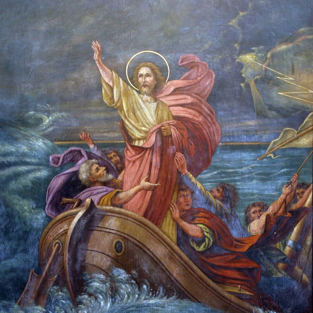 Tablou Canvas Premium LuxCanva® H1022 Mantuitorul pe Ape , Valuri, Iisus, Furtuna, Calauza, Salvare, Biruinta, Rugaciune, Credinta, Living, Dormitor