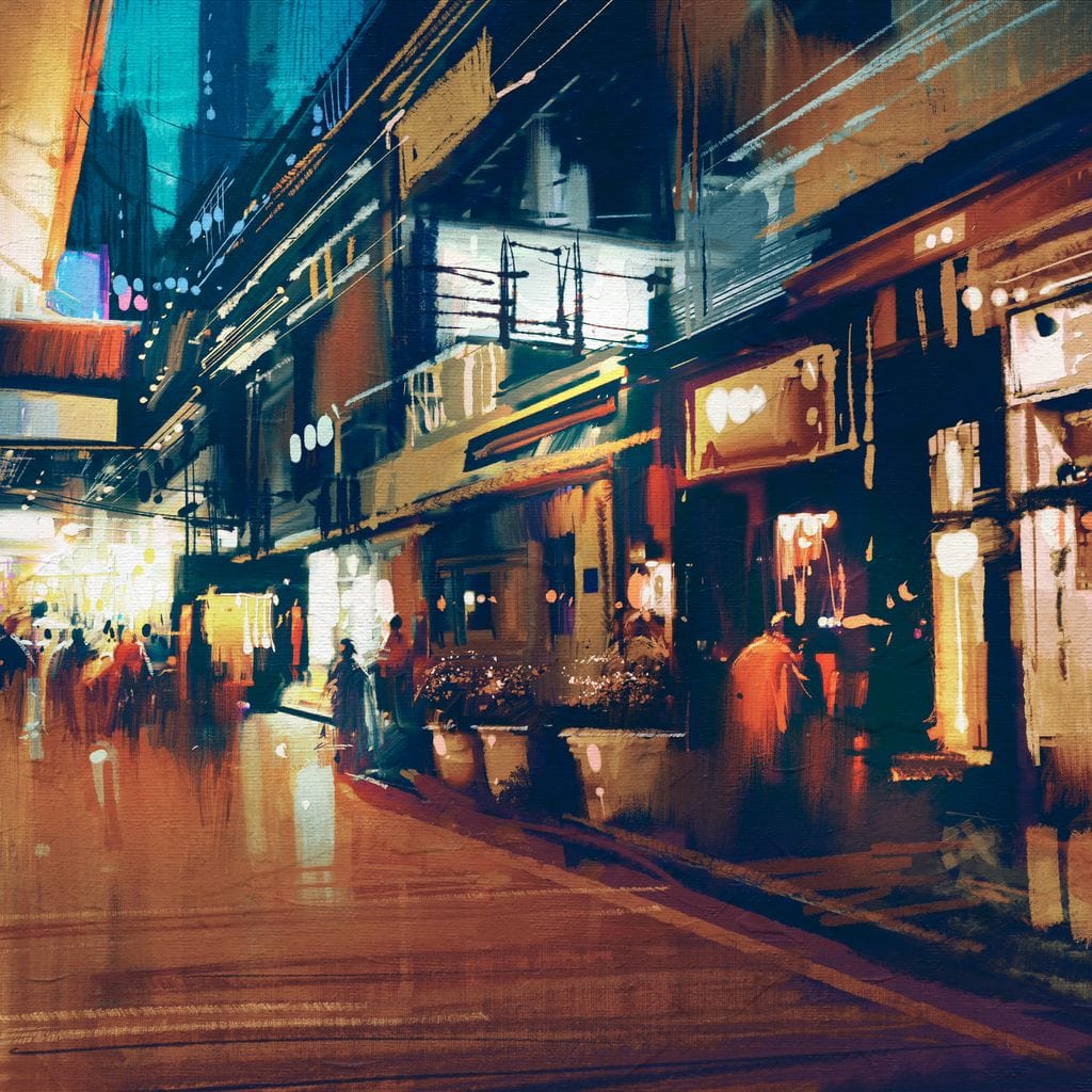 Tablou Canvas Premium, LuxCanva® O1020, Aleile Vietii, Vibrant, Dinamic, Cald, Animat, Contemporan, Electric, Pictural, Nocturn, Apus, Oras, Bulevard, Cartier, Stralucire, Birou, Living, Dormitor