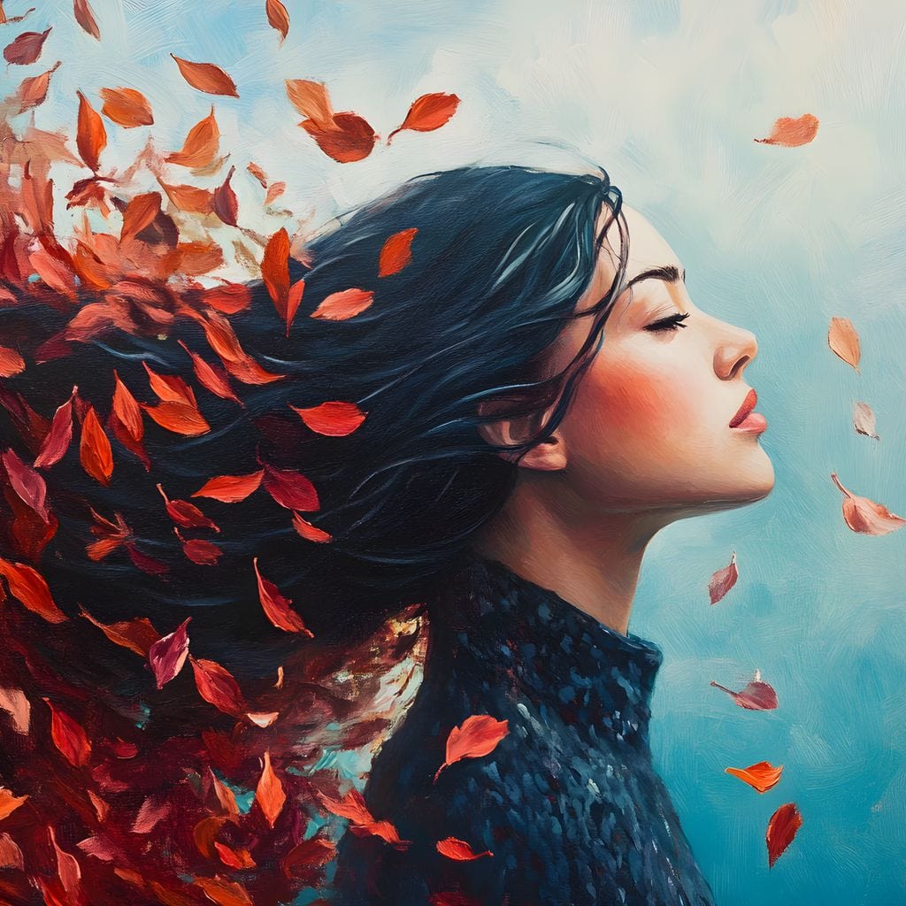 Tablou Canvas Premium, LuxCanva® G1171, Vantul Gandurilor, Ruginiu, Frunze, Clipa, Liniste, Respiratie, Toamna, Serenitate, Poetic, Vant, Introspectie, Zbor, Meditatie, Birou, Living, Dormitor