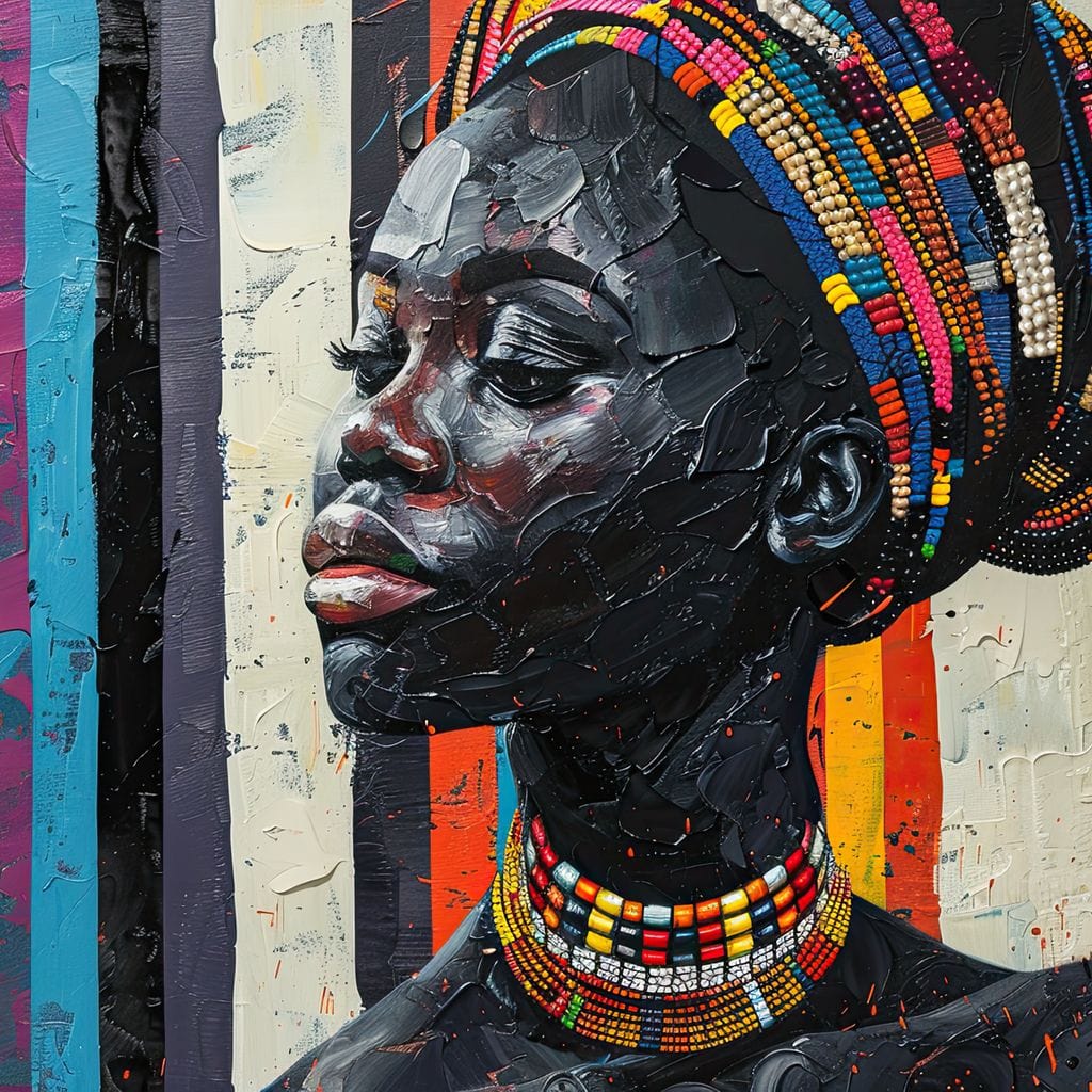 Tablou Canvas Premium, LuxCanva® G1118, Poveste din Africa,  Culori, Margele, Tribal, Contraste, Spirit, Perle, Identitate, Profil, Eleganta, Living, Dormitor