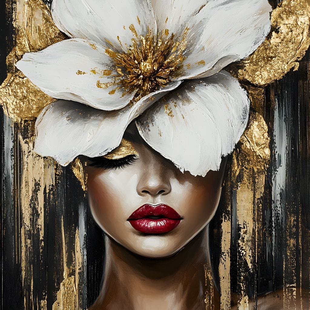 Tablou Canvas Premium, LuxCanva® G1103, Femeia de Sub Floare, Chip, Angelic, Inflorire, Delicatete, Fragilitate, Pasiune, Flori, Living, Dormitor