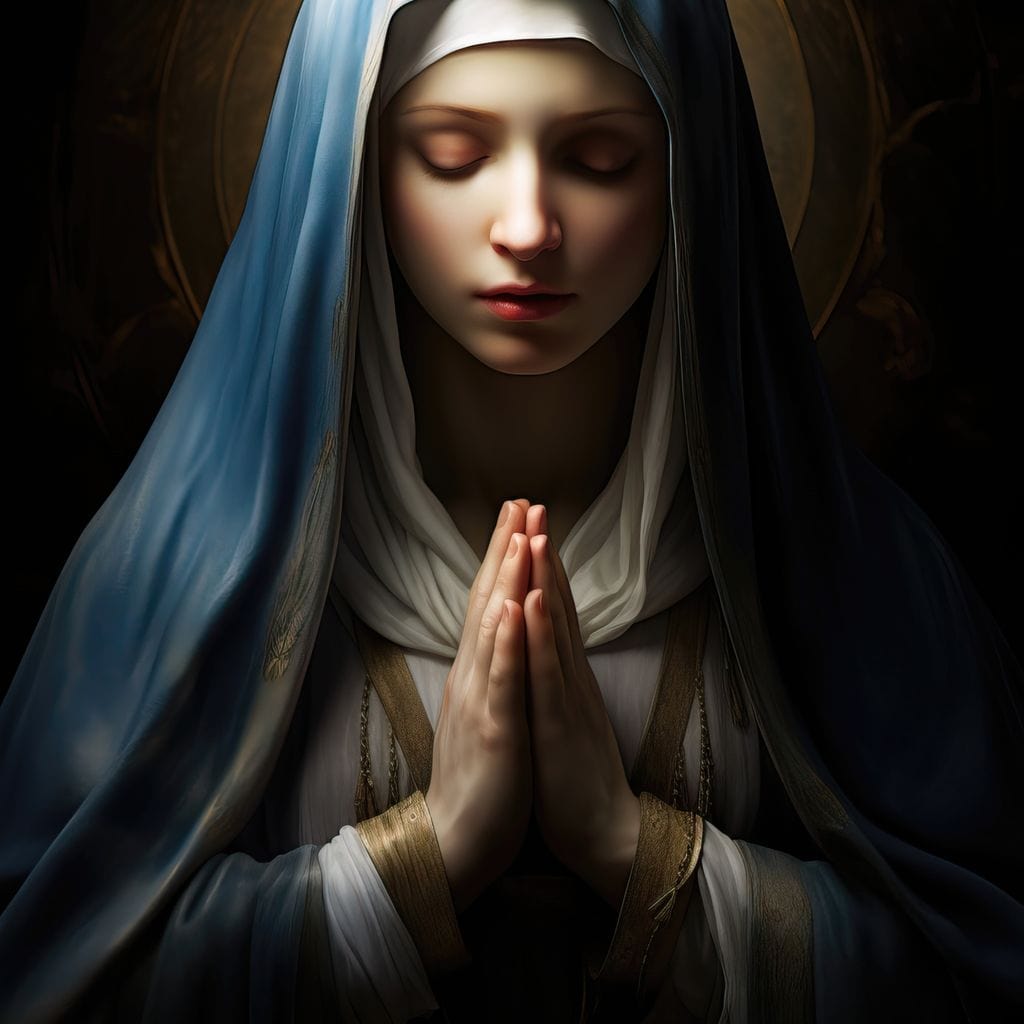 Tablou Canvas Premium LuxCanva® H1036, Pacea Rugaciunii, Fecioara Maria, Rugaciune, Pace, Credinta, Har, Binecuvantare, Blandete, Arta Religioasa, Living, Dormitor