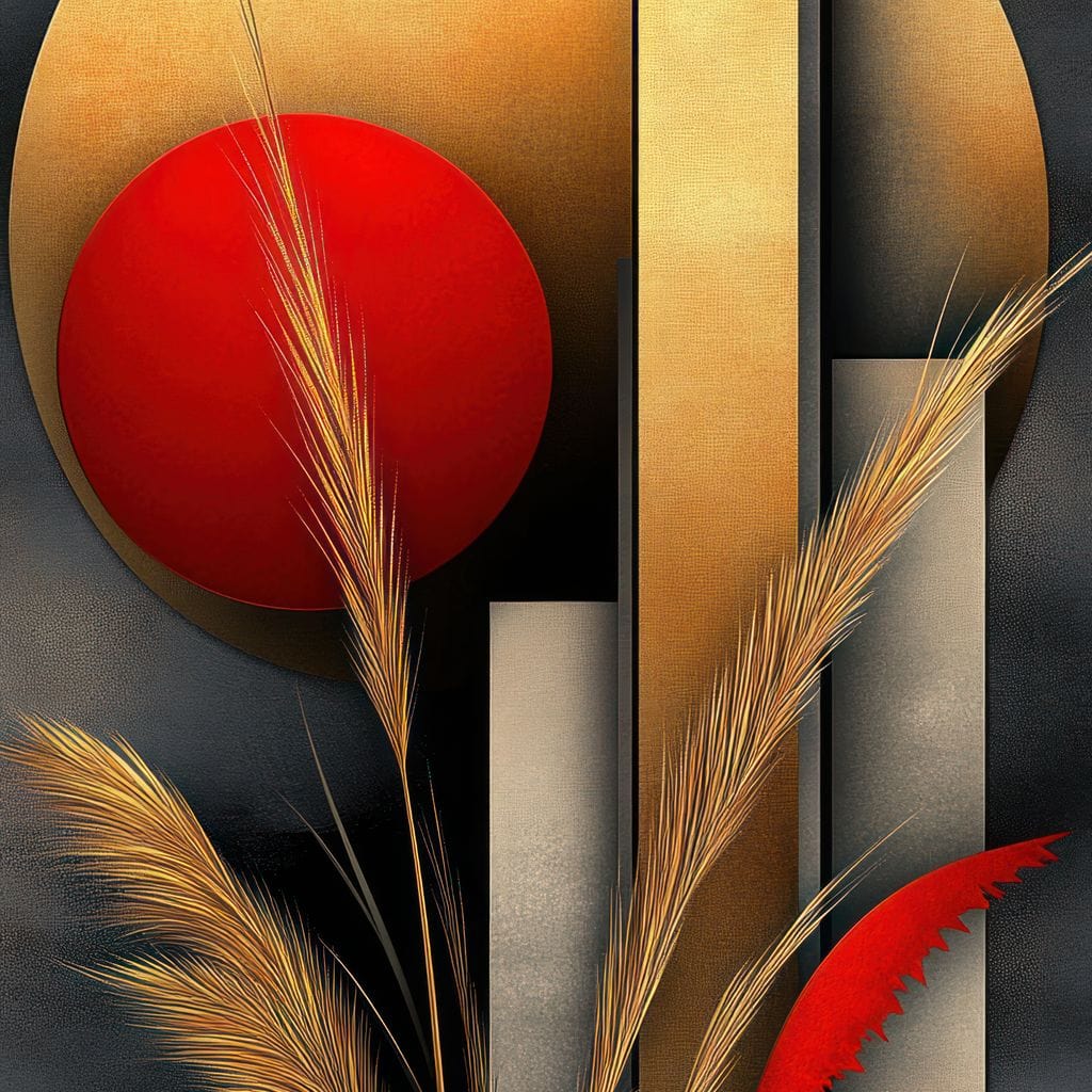 Tablou Canvas Premium, LuxCanva® J1007, Apusul Toamnei, Recolta, Aur, Toamna, Esente, Botanica, Spice, Armonie, Grau, Cercuri, Natura, Sofisticat, Living, Dormitor