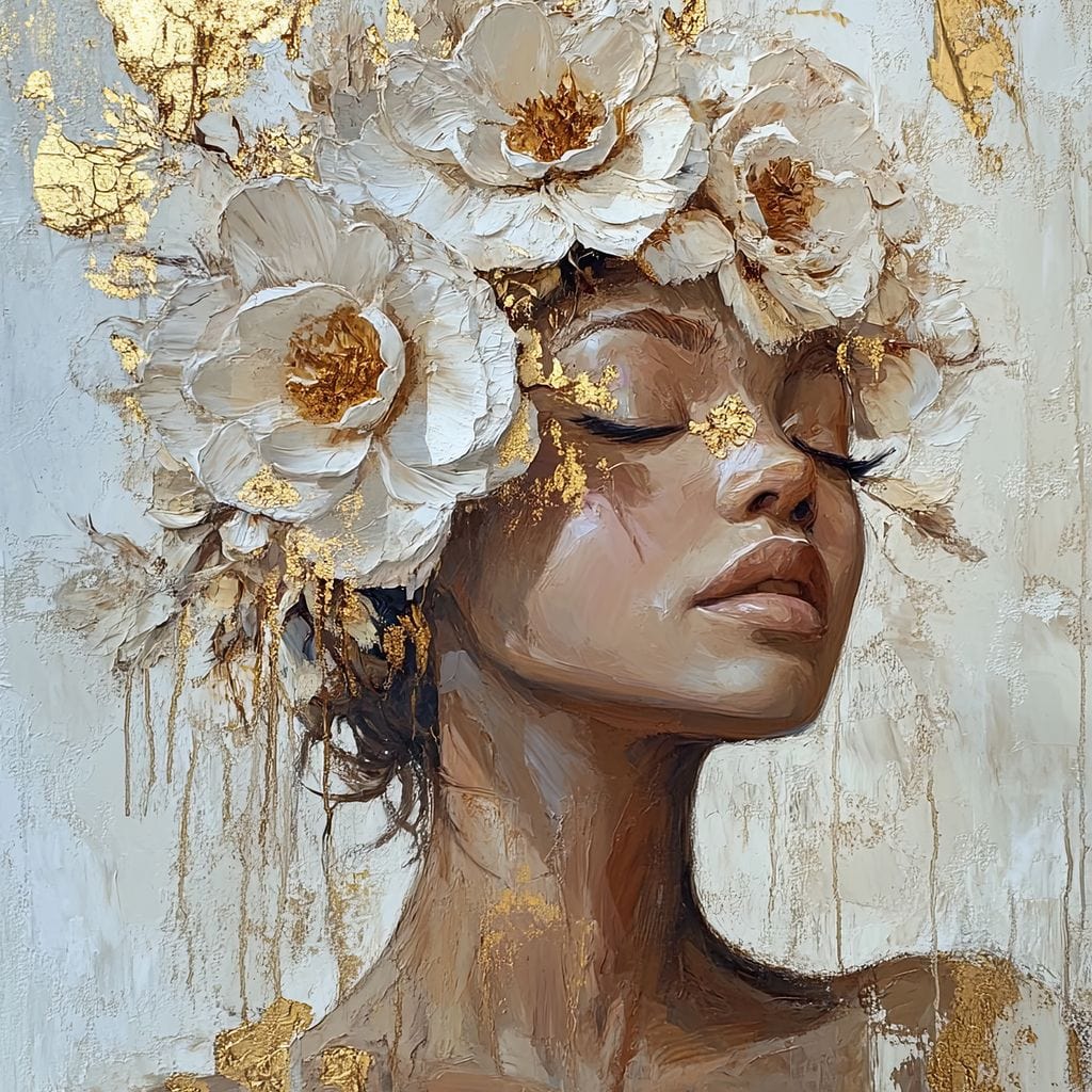 Tablou Canvas Premium LuxCanva® G1037, Esenta Angelica , Gratie, Spirit, Seninatate, Frumusete, Divina, Alb, Aur, Esenta, Living, Dormitor