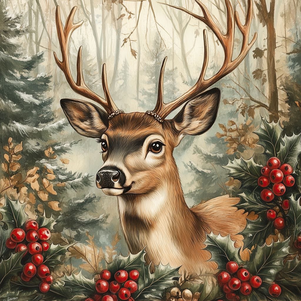 Tablou Canvas Premium LuxCanva® D1025, Cerbul din Padurea Magica ,Brazi, Cerb, Animal, Salbatic, Padure, Living Room, Culori vibrante