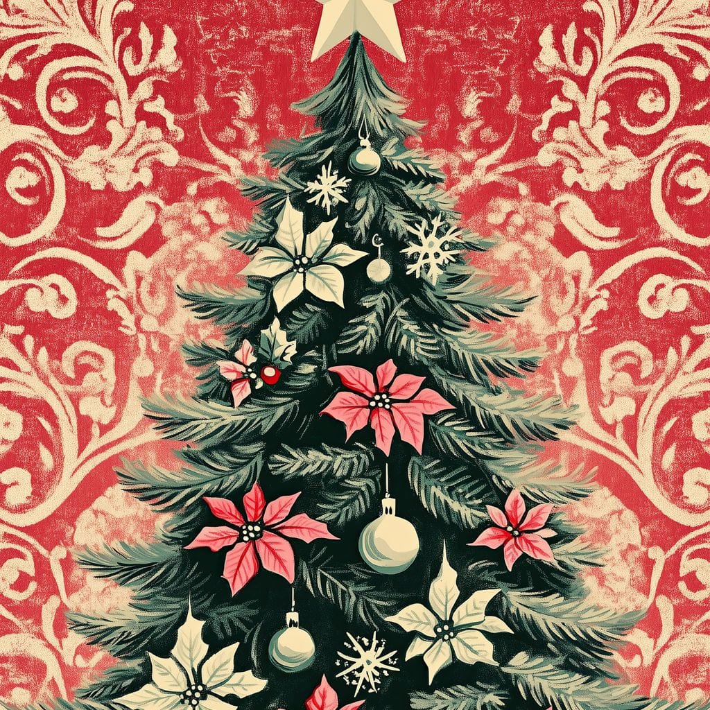 Tablou Canvas Premium LuxCanva® D1058, Craciunul Vintage, Craciun, Brad, Magie, Verde, Impodobit, Stea, Living Room, Culori vibrante