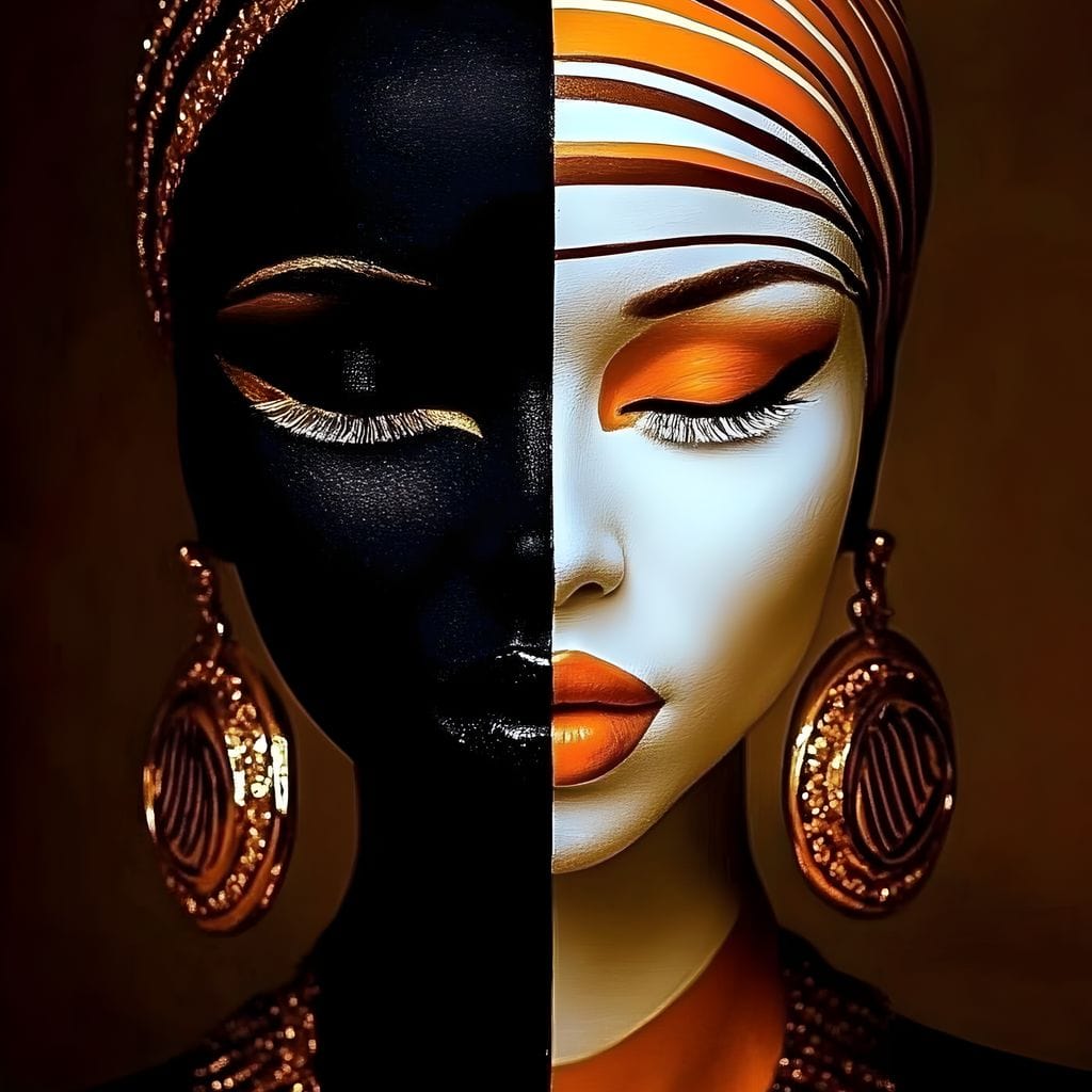 Tablou Canvas Premium LuxCanva® GV1056, Lumini si Umbre, Dualism, Simetrie, Diversitate, Armonie, Echilibru, Vis, Aur, Femeie, Living, Dormitor