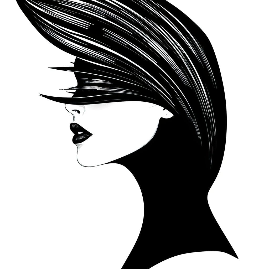 Tablou Canvas Premium, LuxCanva® G1131, Femeia din Umbra,Profil, Mister, Silueta, Stilizat, Alb, Negru, Eleganta, Moda, Arta, Minimalist, Lux, Rafinament, Birou, Living