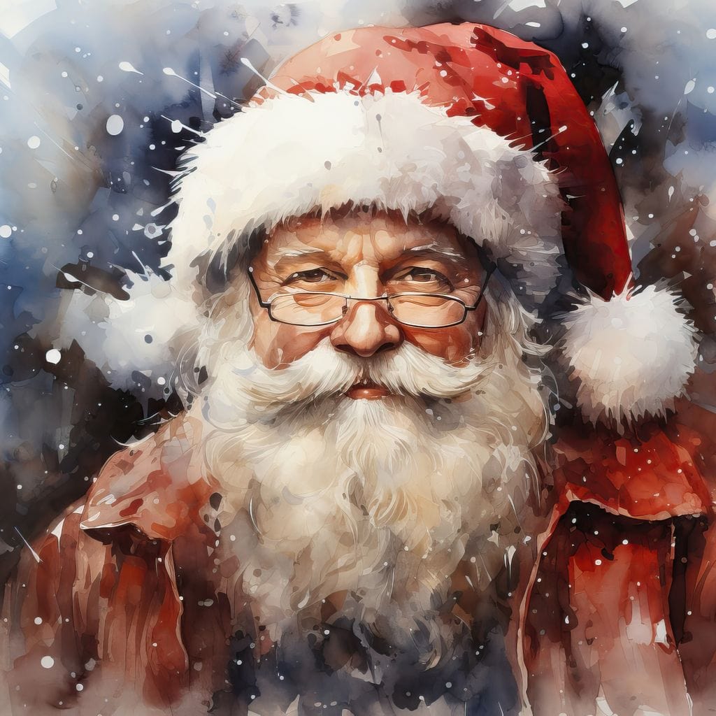 Tablou Canvas Premium, LuxCanva® D1032, Un Batranel numit Craciun ,  Blandete, Privire, Rosu, Ochelari, Portret, Living Room, Culori vibrante