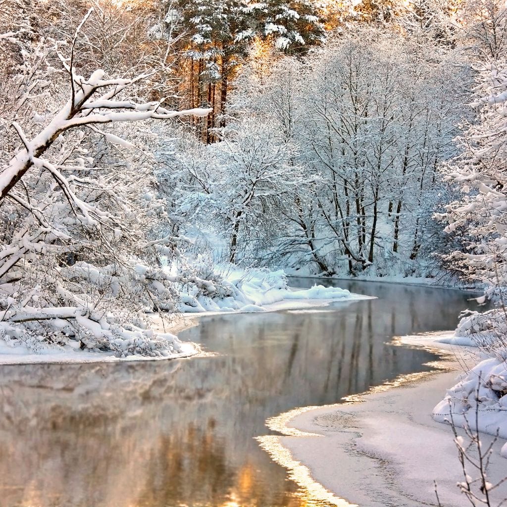 Tablou Canvas Premium, LuxCanva® D1090, Natura Cristalina, Inghetat, Liniste, Copaci, Lac, Zapada, Padure, Reflexii, Apus, Peisaj, Auriu, Apa, Frumusete, Argint, Nordic, Frig, Camera Copil, Living, Dormitor