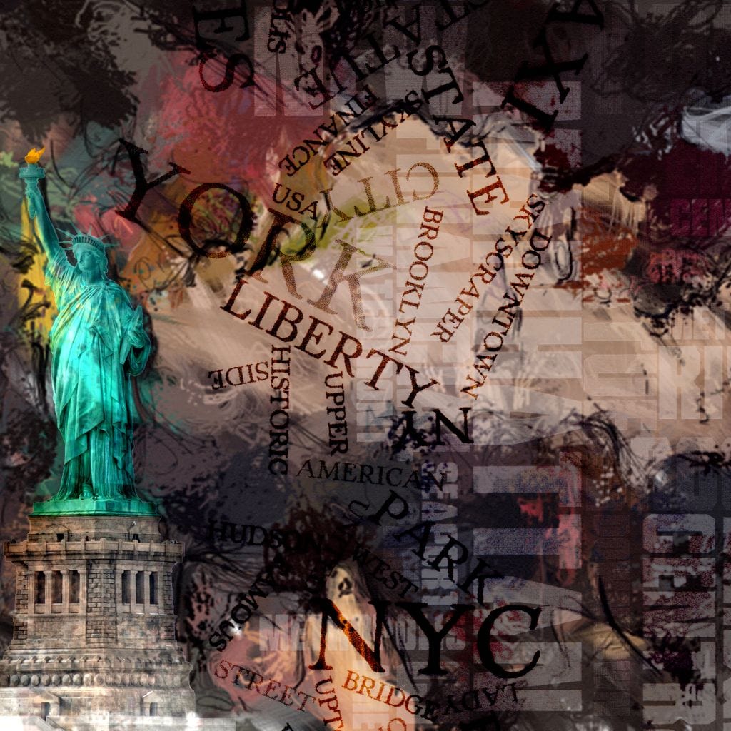 Tablou Canvas Premium, LuxCanva® O1046, Simboluri Americane, Statuie, Libertate, Visare, Manhattan, Abstract, Expresiv, Eclectic, Cosmopolit, Arta, Progres, Independenta, Birou, Living, Dormitor