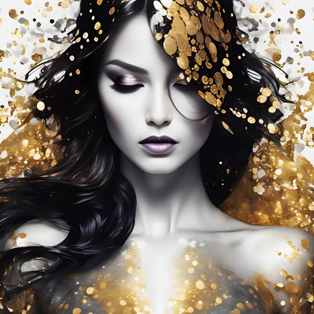 Tablou Canvas Premium LuxCanva® G1062, Un Chip de Inger , Aur, Timiditate, Luxury, Rafinament, Picaturi, Vernisaj, Glamour, Living, Dormitor