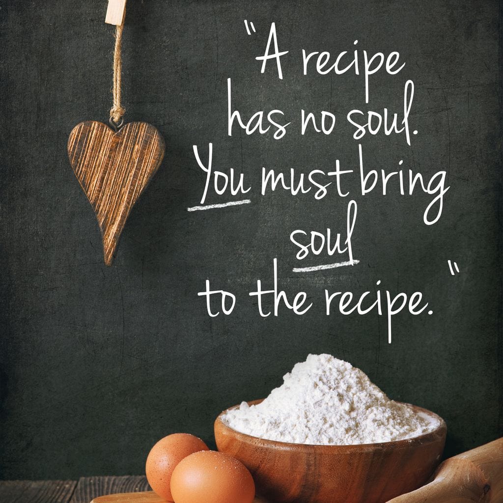 tablou canvas cu ustensile si ingrediente de bucatarie, alaturi de un mesaj text motivational