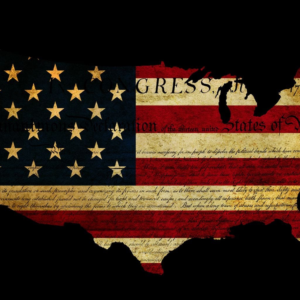 tablou canvas cu steagul si conturul Americii pe fundal negru