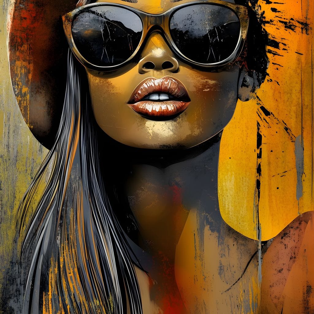 Tablou Canvas Premium, LuxCanva® G1100, Privirea Care Arde, Piele, Aur, Umbre, Soare, Stralucire, Rebela, Fashion, Art, Vara, Living, Dormitor