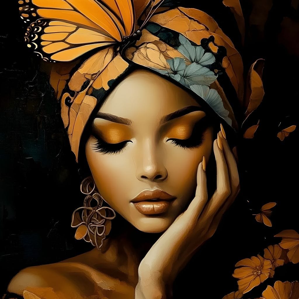 Tablou Canvas Premium, LuxCanva® G1129, Serenitate in Chihlimbar, Ganduri, Frumusete, Visare, Rabdare, Aura, Meditatie, Calm, Femeie, Living, Dormitor